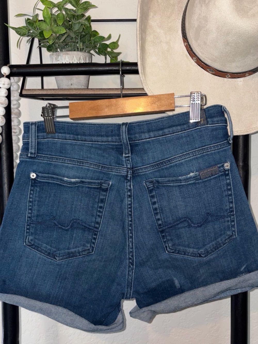 7 For All Mankind Dark Blue Denim Jean Shorts